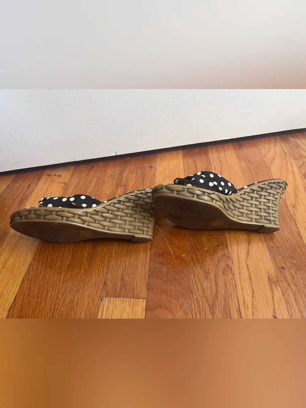 Black Polka Dot Wedge Slide Sandals